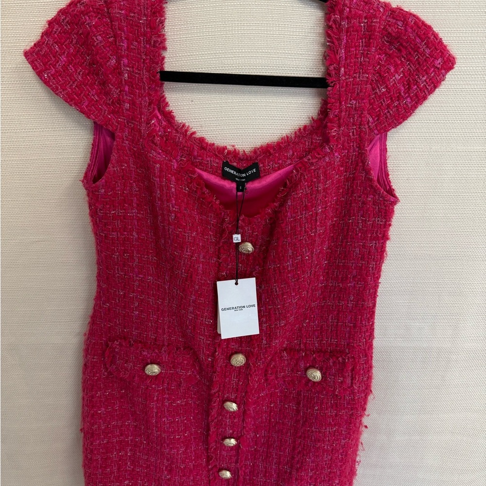 Generation Love Fuchsia Tweed Jacket with Gold Accents